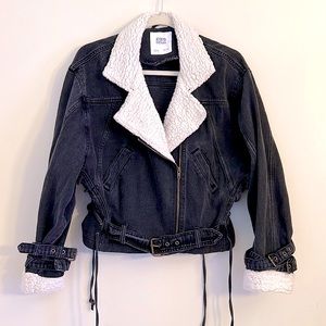 Zara Sherpa Denim Moto Jacket